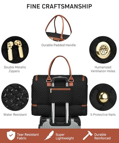 WINDARS Travel Duffle Bag, Weekender Bags for Women with Shoe Compartment, Overnight Bag with Toiletry Bag, Carry On Duffel Bags For Airplanes, Yoga Gym Duffel Bag, Black Brown - color: Black Brown