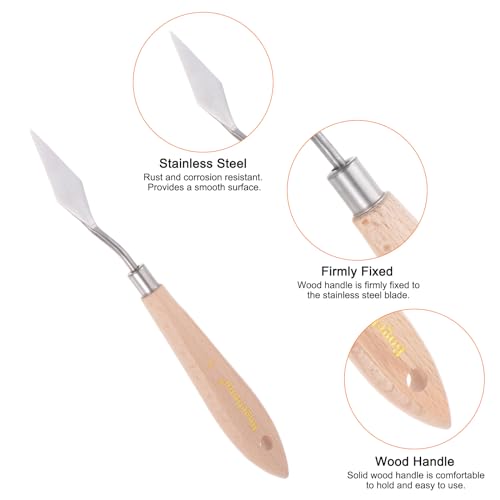 HARFINGTON No.5 Painting Palette Knife Stainless Steel Pointy Spatula | Pallet Knife, with Beech Wood Handle, for Oil Acrylic Paint Canvas Mixing Spreading
