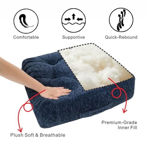 Floor Cushion Pillow, Portable Large - color: Square, Dark Blue