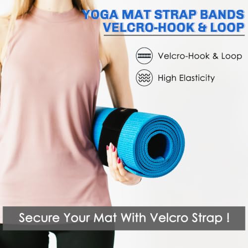 Aolamegs Yoga Mat Strap,Heavy Duty Bungee Straps Band,Wrap Organizer for Yoga Mat/Workout/Exercise(20" L x 2" W) - color: Black 2 Pack