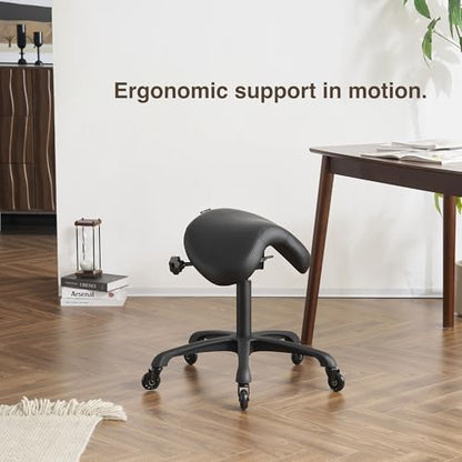 Ergonomic Saddle Chair, Adjustable Rolling Stool with Forward Tilt - color: Black