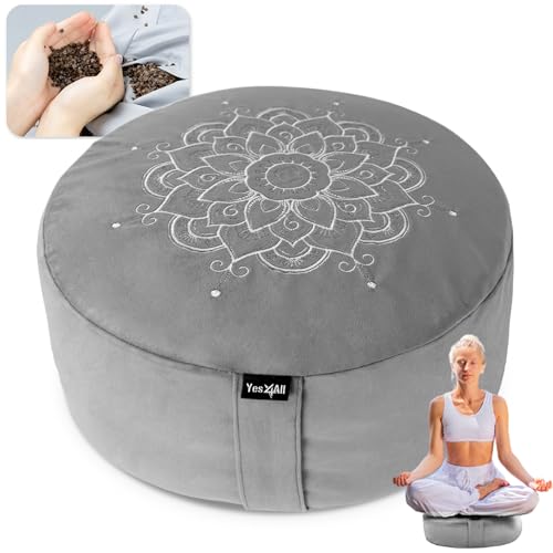 Yes4All Meditation Cushion, Floor Pillow Foam Zafu Buckwheat, Mandala Pattern Yoga Meditation Bolster Pillows, Floor Cushions - color: C. Ash Gray