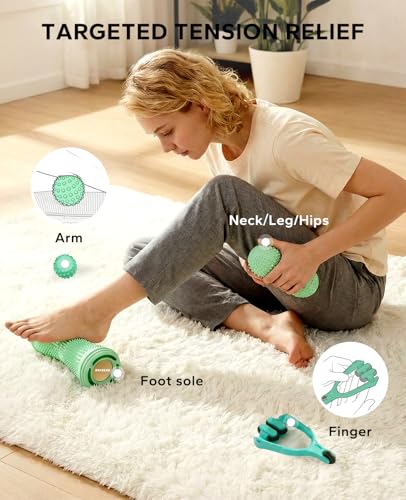 HAPBEAR Massage Ball Set 4 PC, Plantar Fasciitis Relief, with Storage Bag | Foot Roller, Peanut Ball, Spiky Release Balls, Finger Massager, Deep Tissue & Fascia Release Kit for Muscle Soreness Tension