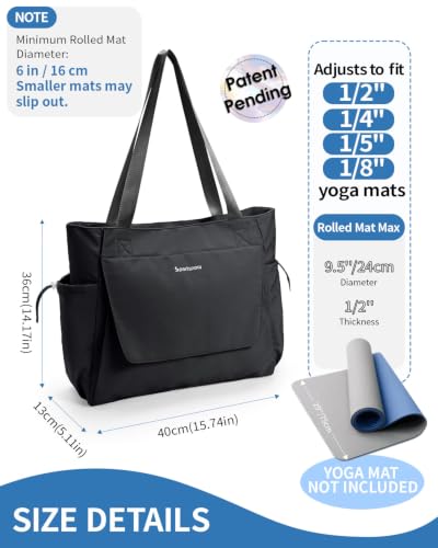 sportsnew Yoga Mat Bag Waterproof Tote Gym Bag Mat Carrier W/Wet Pocket - color: Black