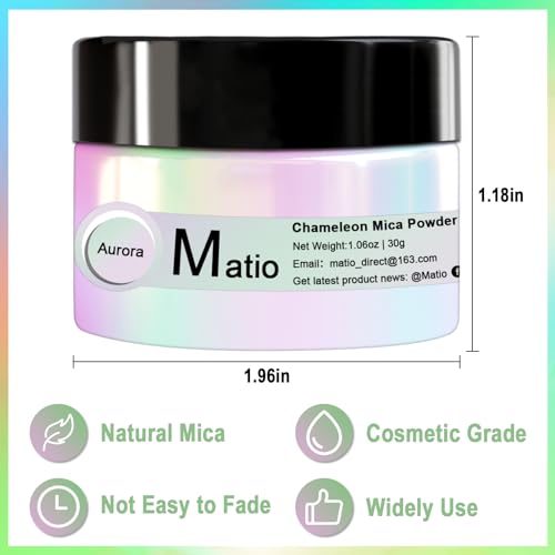 Matio Chameleon Mica Powder 1.06oz/30g Midnight Dream White Chrome Powder | Pearlescent Effect Color Shift Pigment for Resin Craft, Soap Candle Dye, Nail Art,Bath Bomb,Paint,Slime Pigment - color: W-Midnight Dream