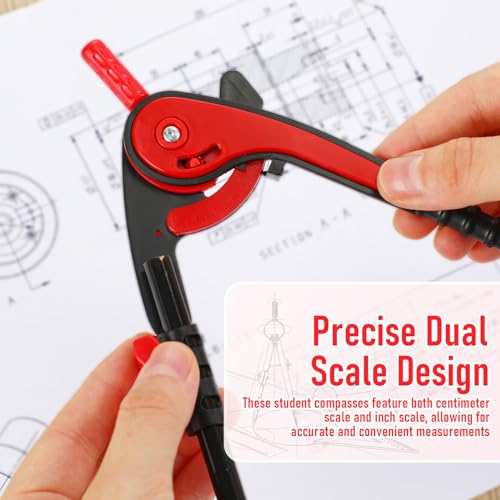 EBOOT Student Geometry Math Set, Drawing Compass and 6 Inch Clear Swing Arm Protractors 180 Degree Math Protractor(Red) - color: Red