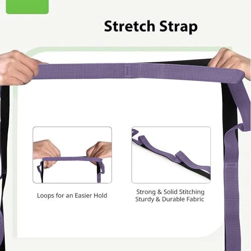 10 Loops Stretching Strap Yoga Strap for Home Workout, Exercise, Pilates and Gymnastics, Non-Elastic Stretch Bands for Women & Men - color: Black+Purple