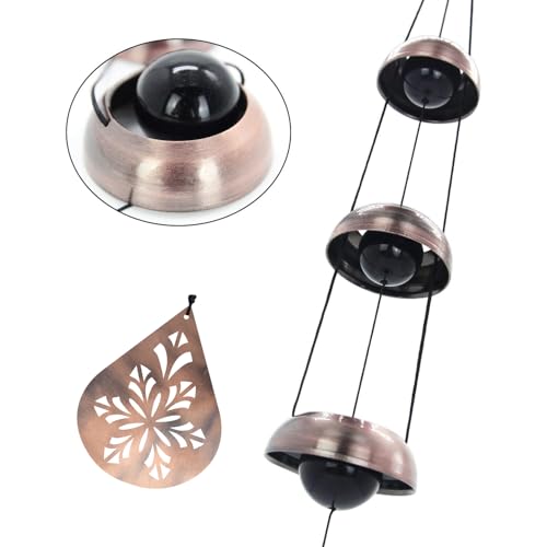 Copper Temple Wind Chimes with 5 Bells, Feng Shui Wind Bells for Outside - size: Floral Teardrop