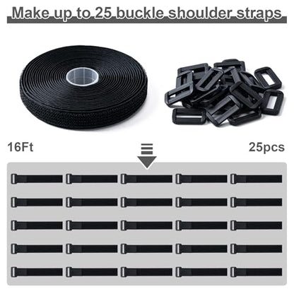 0.8" x16Ft Hook and Loop Straps with 25 Plastic Buckles，Black - color: Black, size: 0.8"×16ft Plastic Buckle