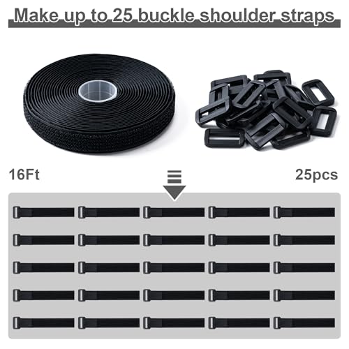1" x16Ft Hook and Loop Straps with 25 Plastic Buckles, Adjustable Fastening Cable Straps, Free Cut Length, Reusable Nylon Cable Ties for Organizer or Storage, Black - color: Black, size: 1"×16ft Plastic Buckle