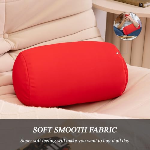 Microbead Bolster Tube Pillows with Double Cover, Squish Bean Bed Microbead Pillow Soft Neck Back Lumbar Support Smooth Cool Touch Comfortable Fabric(Red) - color: Red