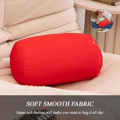 Microbead Bolster Tube Pillows with Double Cover, Squish Bean Bed Microbead Pillow Soft Neck Back Lumbar Support Smooth Cool Touch Comfortable Fabric(Red) - color: Red