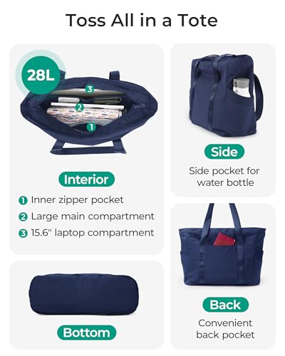 BAGSMART Gym Tote Bag for Women, 24L/28L Travel Tote Yoga Mat Bag - color: Navy Blue, size: Small