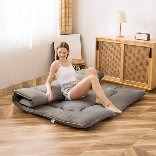 MAXYOYO Japanese Floor Mattress 4" Thick Queen Size Foldable Futon Mattress - color: Charcoal Grey, size: Queen
