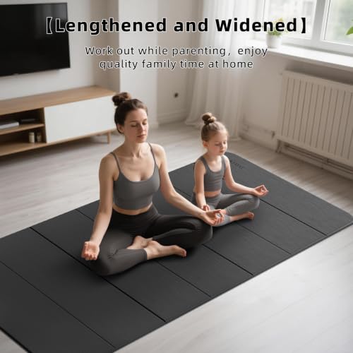 PAIDU Foldable Yoga Mat 10MM Thick 75‘’x40‘“ Quick Fold Easy Storage - color: Black
