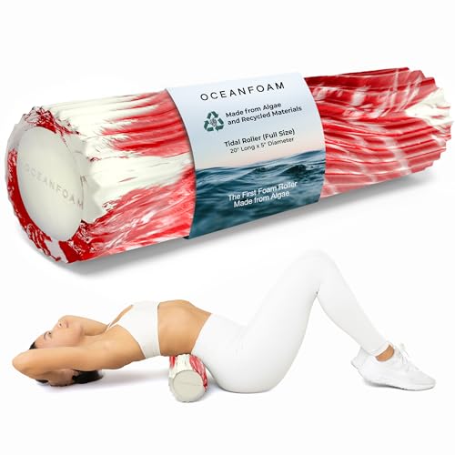 Oceanfoam Tidal Roller - Red Marbled - Muscle Massage Foam Roller for Back Pain & Stretching - Firm and Ergonomic Wide Wave Textured - Yoga, Athletics, & Wellness - Full Size, 20" x 5" - color: Red Marbled