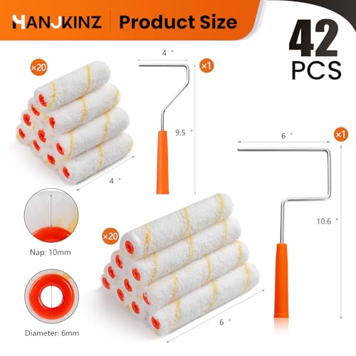 Microfiber Paint Roller, 4 Inch and 6 Inch, 40 Pack | Small Paint Roller Covers, 3/8-Inch Nap, with Paint Roller Frame, Ideal for Walls, Ceilings, Doors - size: 4 Inch & 6 Inch,40 Pack