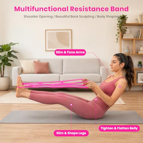 7 Ring Adjustable Resistance Bands, Workout Stretch Fitness Resistance Exercise Band with 7-Level, Ideal for Women Men Yoga/Pilates/Physical Therapy/Home Gym for Arm/Shoulders/Foot/Leg Fitness - color: Pink
