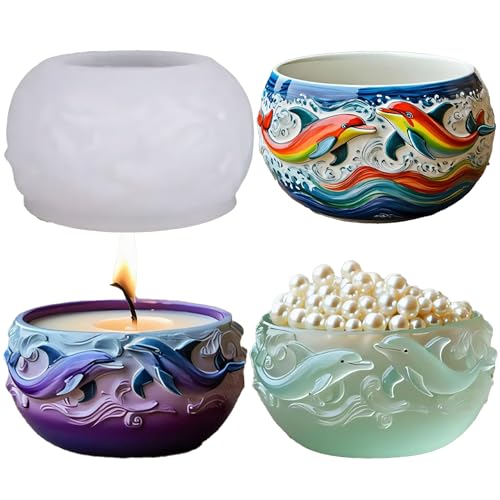 Dolphin Planter Mold Silicone 3D Bowl Epoxy Resin Mold for Casting | Dolphin Bowl Jar Silicone Molds for Resin, Concrete, Candle Holders, Clay, Plaster, DIY Crafts, Home Decor, Succulent Planter - color: Dolphin Resin Mold