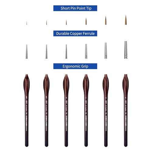 XDT#729 Micro Pin Point Paint Brush XDT#729 6Pc #00000,#000,#0,#2,#4,#6 Acrylic Watercolor Oil, Fine Detailing Painting, Scale Models, Triangular Handle - size: 6Pc Pack #5/0,#3/0,#0,#2,#4,#6