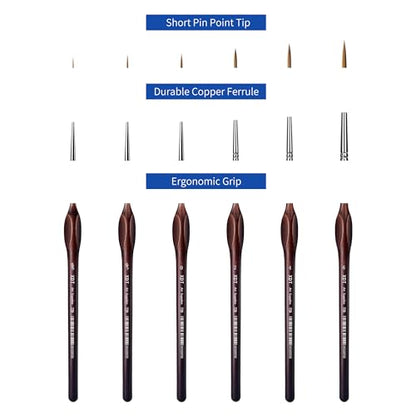 XDT#729 Micro Pin Point Paint Brush XDT#729 6Pc #00000,#000,#0,#2,#4,#6 Acrylic Watercolor Oil, Fine Detailing Painting, Scale Models, Triangular Handle - size: 6Pc Pack #5/0,#3/0,#0,#2,#4,#6