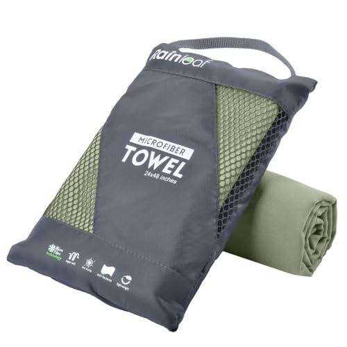 Rainleaf Microfiber Towel Quick Dry Camping & Travel & Gym Towel. Compact | Super Absorbent, Lightweight, Fast Drying. Suitable for Beach, Bath, Backpacking, Hiking, Swim. - color: Army Green, size: 24.00" x 12.00"
