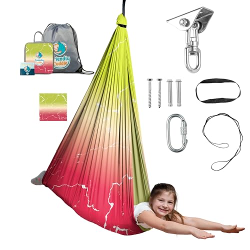 Compression Sensory Swing Adult & Kids, Indoor Outdoor Pod, Holds 300lb | indoor sensory swing for kids, outdoor sensory swing indoor, sensory swing kids, sensory toys, 360 swivel hammock swing - color: Limeberry/Lime