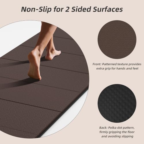 HAHE Foldable Yoga Exercise Mat, 74"Lx32"Wx1/3"Thick, TPE Workout Mat - color: Dark Brown+Black