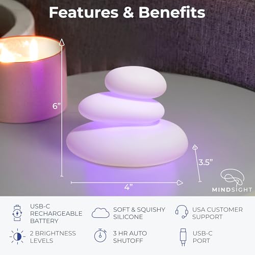 Mindsight 'Breathing Buddha' Guided Visual Meditation | 3 Modes to Slow Your Breathing & Calm Your Mind | Stress & Anxiety Relief | Wellness Gift | Adults, Kids, Classrooms | USB Rechargeable - size: Pebble