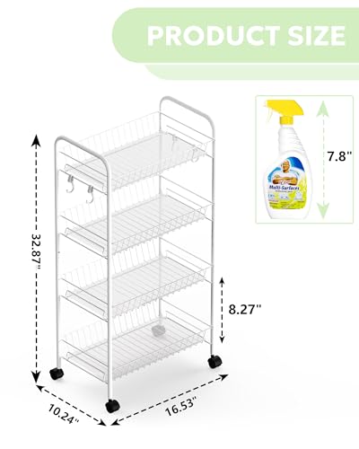 Mythinglogic 4-Tier Rolling Cart with 360° Wheels, Yoga Mat Storage Racks for Home, Gym Rack for Dumbbells Kettlebells Foam Roller, Yoga Strap and Resistance Bands, Workout Equipment