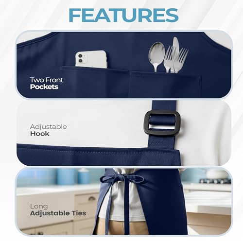 Utopia Kitchen 4 Pack Bib Apron Adjustable with 2 Pockets, Water and Oil Resistant, Cooking Kitchen Chef Apron for Women Men - color: Navy