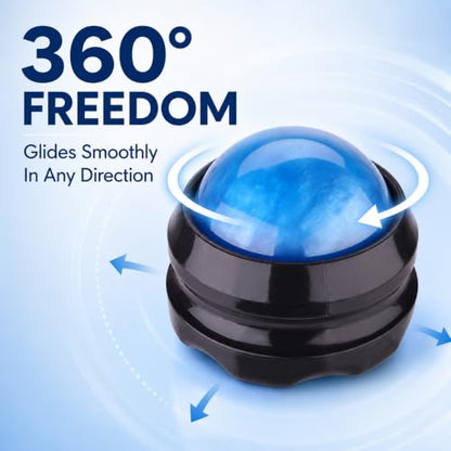 Manual Massage Ball Roller for Essential Oils & Lotion - Blue Handheld Deep Tissue Massager for Back, Neck & Foot Relief - color: Blue