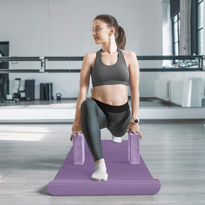 BalanceFrom 7-Piece Yoga Set with 71x24x0.5 Inches Extra Thick Mat and Carrying Sling – Includes 2 Blocks, Stretch Strap, 2 Towels, and Knee Pad for Home, Studio, and Gym Workouts - color: Purple