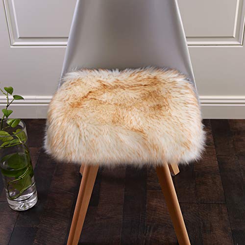 Softlife Square Faux Fur Sheepskin Chair Cover Seat Cushion Pad Super Soft Area Rugs for Living Bedroom Sofa (1.6ft x 1.6ft, White-Brown Tip) 1 pack - color: White-brown Tip