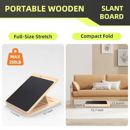 Adjustable Wooden Slant Board for Calf Stretching ,Portable Calf Strecther Incline Board for Knees Ankle Heel Feet Leg,Slanted Board for Physical Therapy