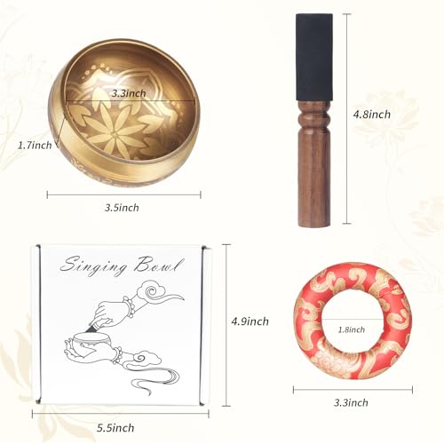 Kmise Tibetan Singing Bowls Set- Handmade in Nepal Meditation Sound Bowls for Yoga, Meditation, Mindfulness, Healing and Chakra Balancing, Stress Relief (3.5', Gold Flower) - color: 3.5inch Golden Flower