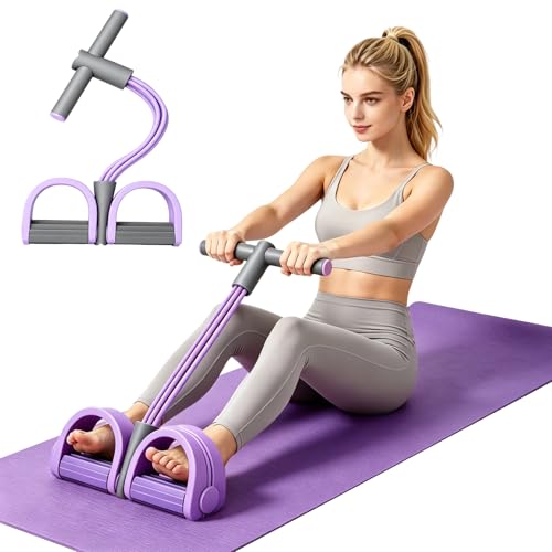 Pedal Resistance Bands with Handles,6-Tube Elastic Foot Yoga Pedal Resistance Bands,Natural Rubber Foot Pedal Resistance Bands,Multifunction Fitness Bands for Abdomen,Waist,Arm,Leg Stretching Training - color: Purple