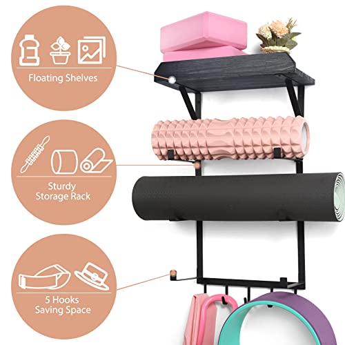 Yoga Mat Holder Wall Mount, Yoga Mat Rack Home Gym Accessories - color: Vintage Black