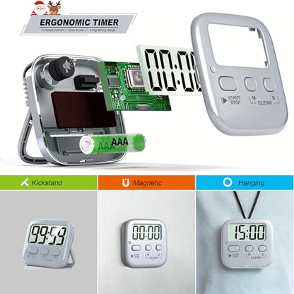 Antonki 2 Pack Digital Timer for Kids Classroom Kitchen Timers for Cooking | w/ Battery, Easy to View, Alarm, Mute Mode, Count Down/Up, Magnetic, Kickstand, Hanging, Classroom Timer for Teacher Supplies - color: Space Grey