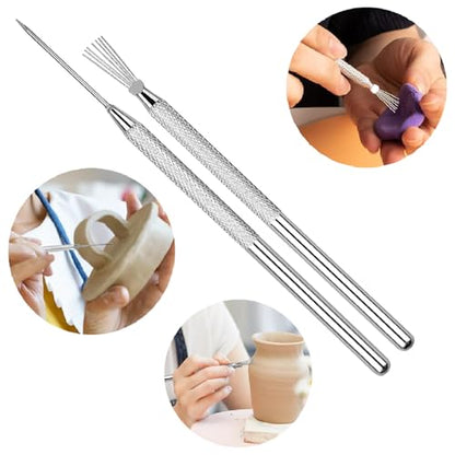 9PCS Clay Ball Stylus & Nail Art Tool Set, Dual-Ended | Metal Ball Stylus Pens & Fine Detail Brushes for Nail Art, Polymer Clay, Pottery, Ceramic Sculpting & DIY Crafts - color: 9Pcs