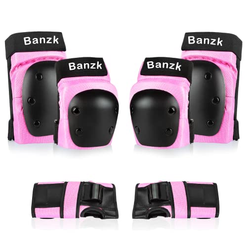 Adult Knee Pads Elbow Pads Wrist Guards for Adult Kids 6 in 1 Protective Gear Set for Skateboarding Biking Roller Skating Cycling Outdoor Sports - color: Pink, size: Medium (80-132 lbs)
