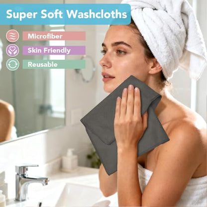 Orighty Wash Cloths, Face Towels 12x12 Inch 20 Pack - color: Grey