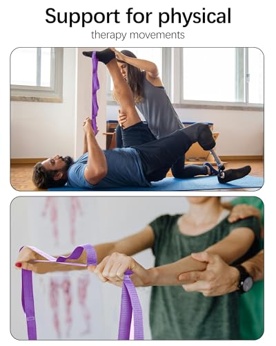 10 Loop Yoga Stretching Strap for Physical Therapy - Non-Elastic Exercise Band for Pilates, Yoga, Stretching for Women & Men - color: Purple