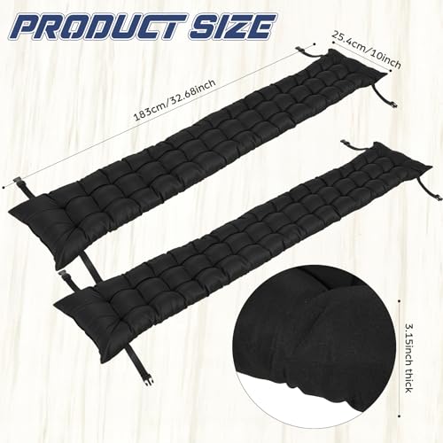 BreezeHug 2 Pcs Picnic Bench Cushion 6' Waterproof Outdoor Picnic Table Seat Cushion with Durable Straps and Buckles, 72" (6ft) x 10" x 3" Tufted Fade Resistant, Folding & Easy to Carry(Black) - color: Black, size: 72 x 10 x 3 inches