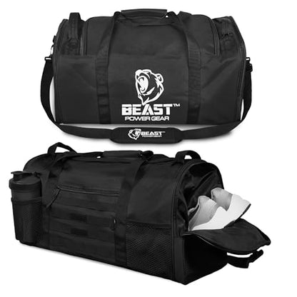 Beast Power Gear Gym Duffle Bag- Workout, Boxing, MMA, Sports Bag with Shoes Compartment and Adjustable Shoulder Strap for Men and Women (Black) - color: Black