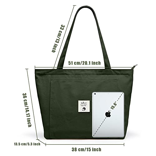 WLLWOO Yoga Mat Carrier Bag for Women Canvas Carryall Tote Gym Pilates | Large Holder Zipper Shoulder for Beach Travel Workout Fitness Office - color: Military green1