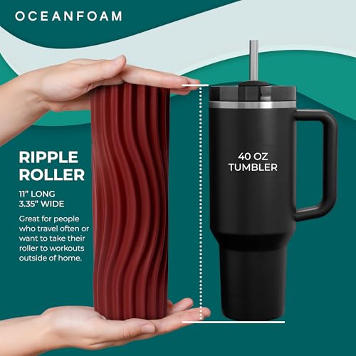 Oceanfoam Ripple Travel Foam Roller (11" x 3.35") Firm Mini Foam Roller for Physical Therapy, Deep Tissue Massage, Back Pain - High Density, Ergonomic Wave Textured - Yoga, Pilates, Exercise (Maroon) - color: Maroon