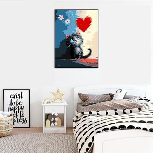 Paint by Numbers Kit for Adults,Love Cat DIY Paint by Number With Frame | Paint by Number for Beginner,Adult Paint by Number,HD Color Canvas,DIY Tool Kits,Stress Relief Craft,Great Gift,10X12 inch - color: MT6064