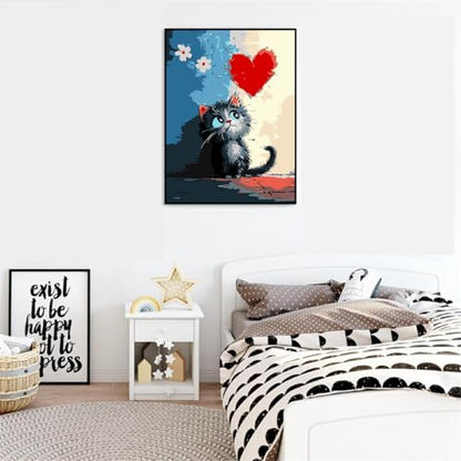 Paint by Numbers Kit for Adults,Love Cat DIY Paint by Number With Frame | Paint by Number for Beginner,Adult Paint by Number,HD Color Canvas,DIY Tool Kits,Stress Relief Craft,Great Gift,10X12 inch - color: MT6064