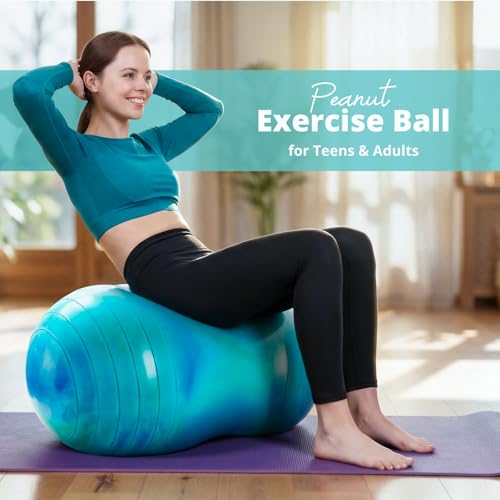 18''/20'' Peanut Ball for Kids & Adults, Anti-Burst Exercise Ball - color: Blue-green, size: 20''(50cm*100cm)